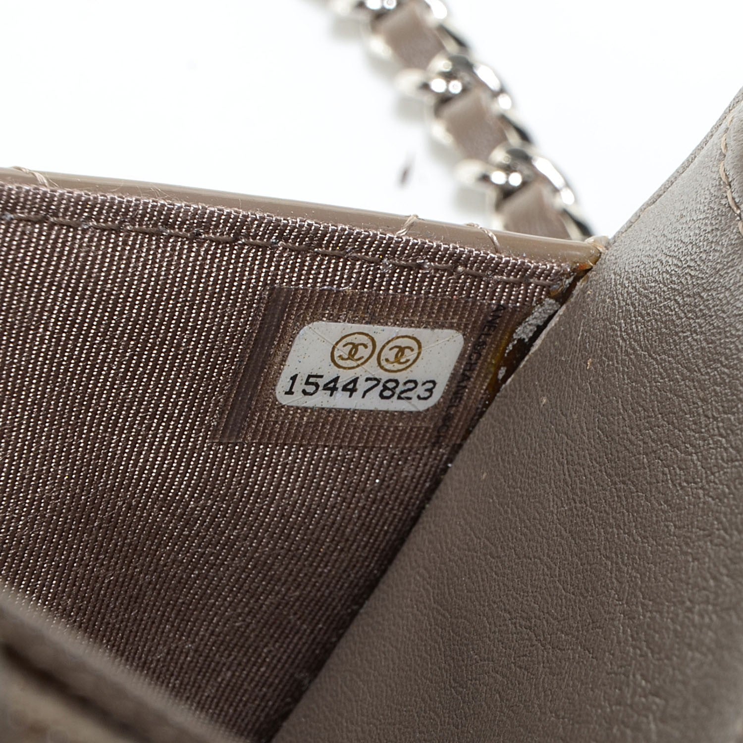 Chanel Patent Quilted Wallet On Chain WOC Grey 9 of 10