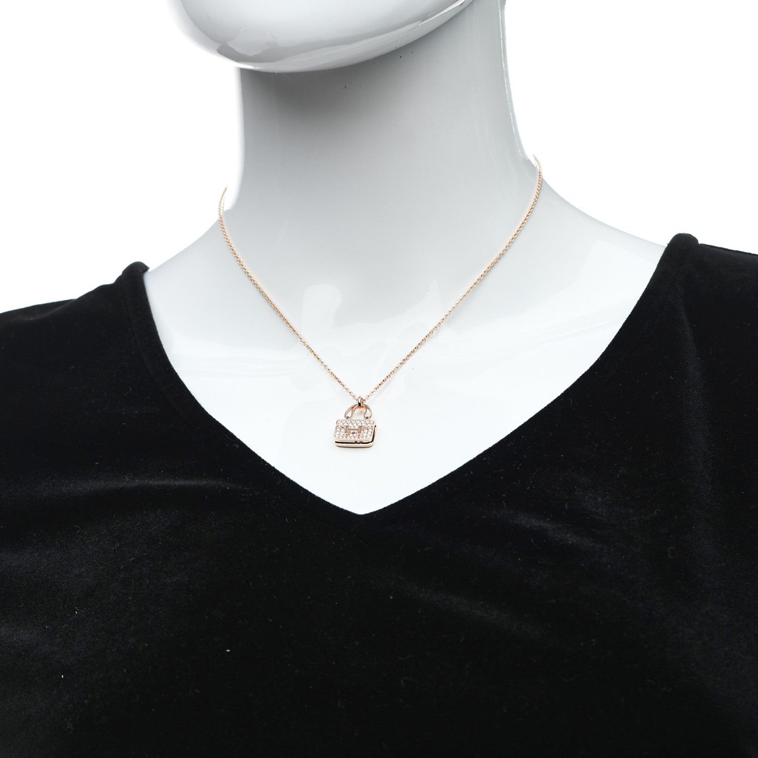 Hermes 18K Rose Gold Diamond Constance Amulettes Pendant Necklace 2 of 6