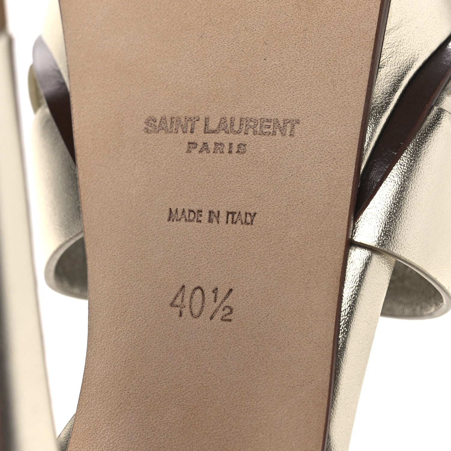 Saint Laurent Veau Laminato Tribute 105 Platform Sandals 40.5 Platino 8 of 13