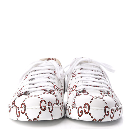 Gucci Calfskin GucciGhost Print Mens Ace Sneakers 11 White Hibiscus Red 2 of 10