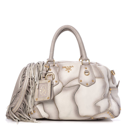 Prada Cervo Patchwork Fringe Bowler Bianco 1 of 9