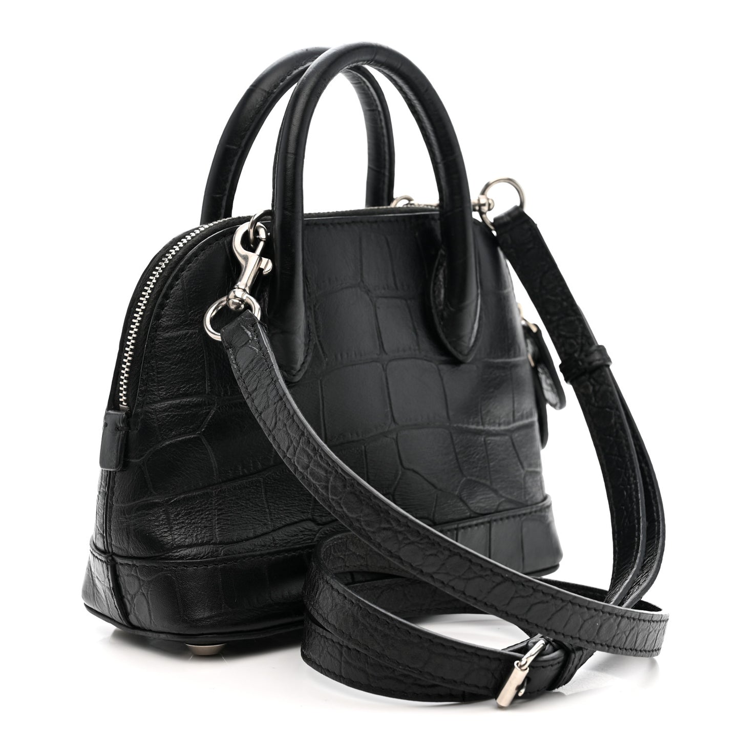 Calfskin Logo Crocodile Embossed XXS Ville Top Handle Bag Black