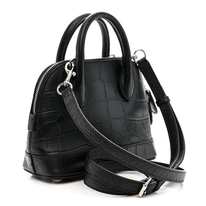Balenciaga Calfskin Logo Crocodile Embossed XXS Ville Top Handle Bag Black 2 of 12