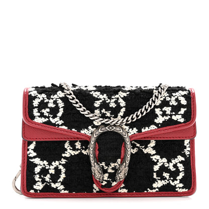 Gucci Tweed GG Monogram Super Mini Dionysus Shoulder Bag Black White Romantic Cherry 7 of 10