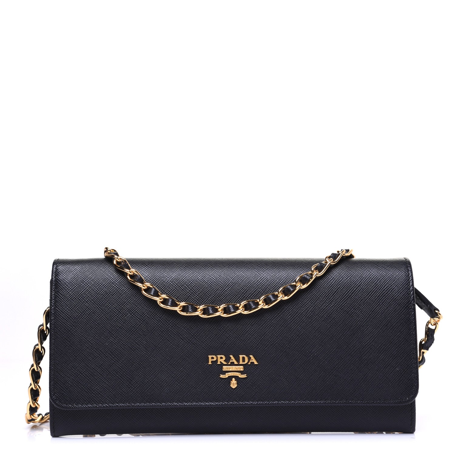 Prada Saffiano Metal Oro Chain Wallet Black 1 of 13