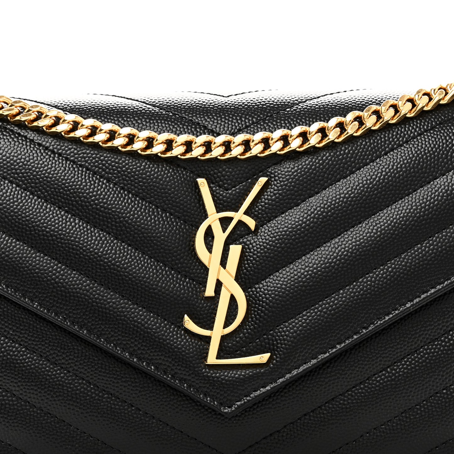 Grain De Poudre Matelasse Chevron Monogram Chain Wallet Black