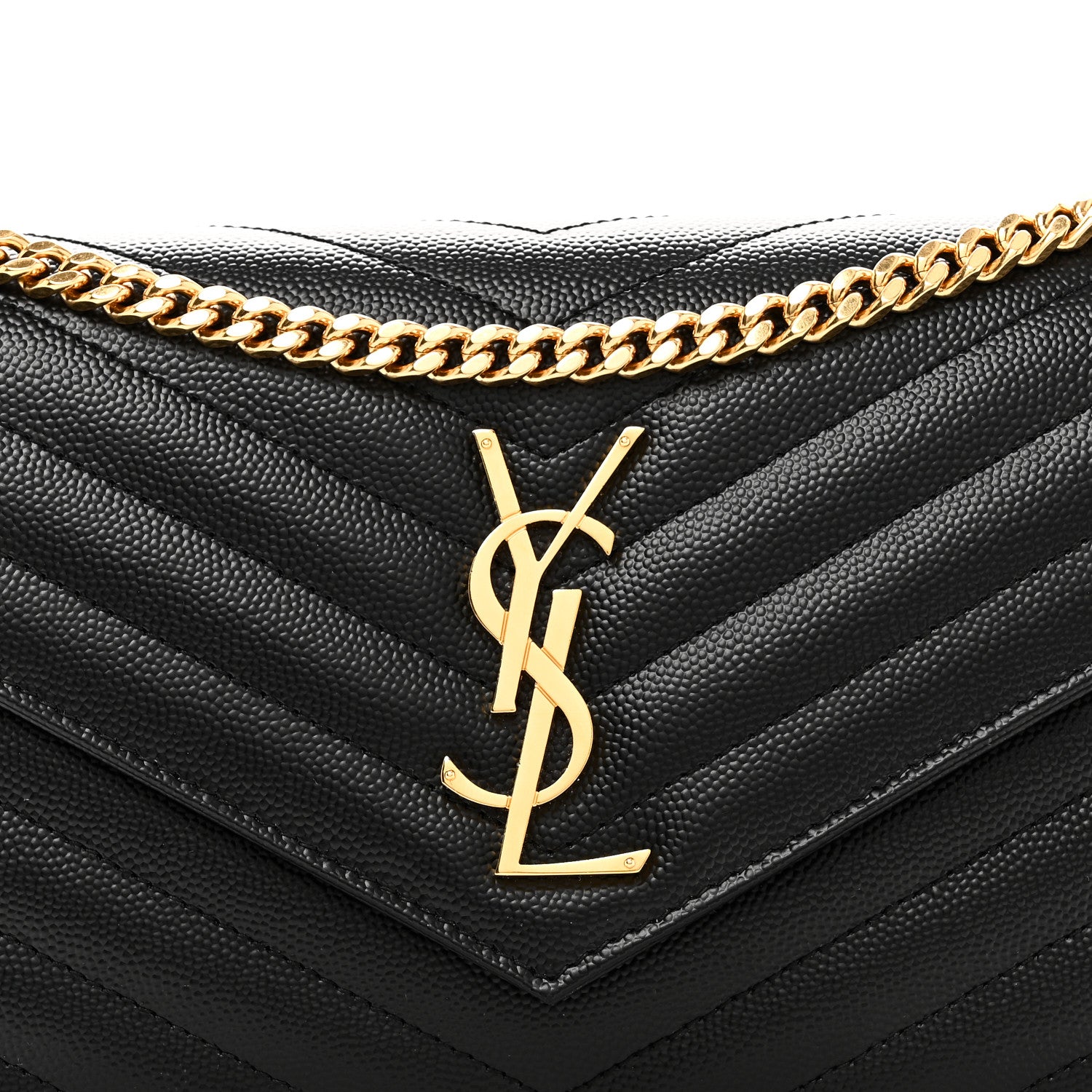 Saint Laurent Grain De Poudre Matelasse Chevron Monogram Chain Wallet Black 7 of 10