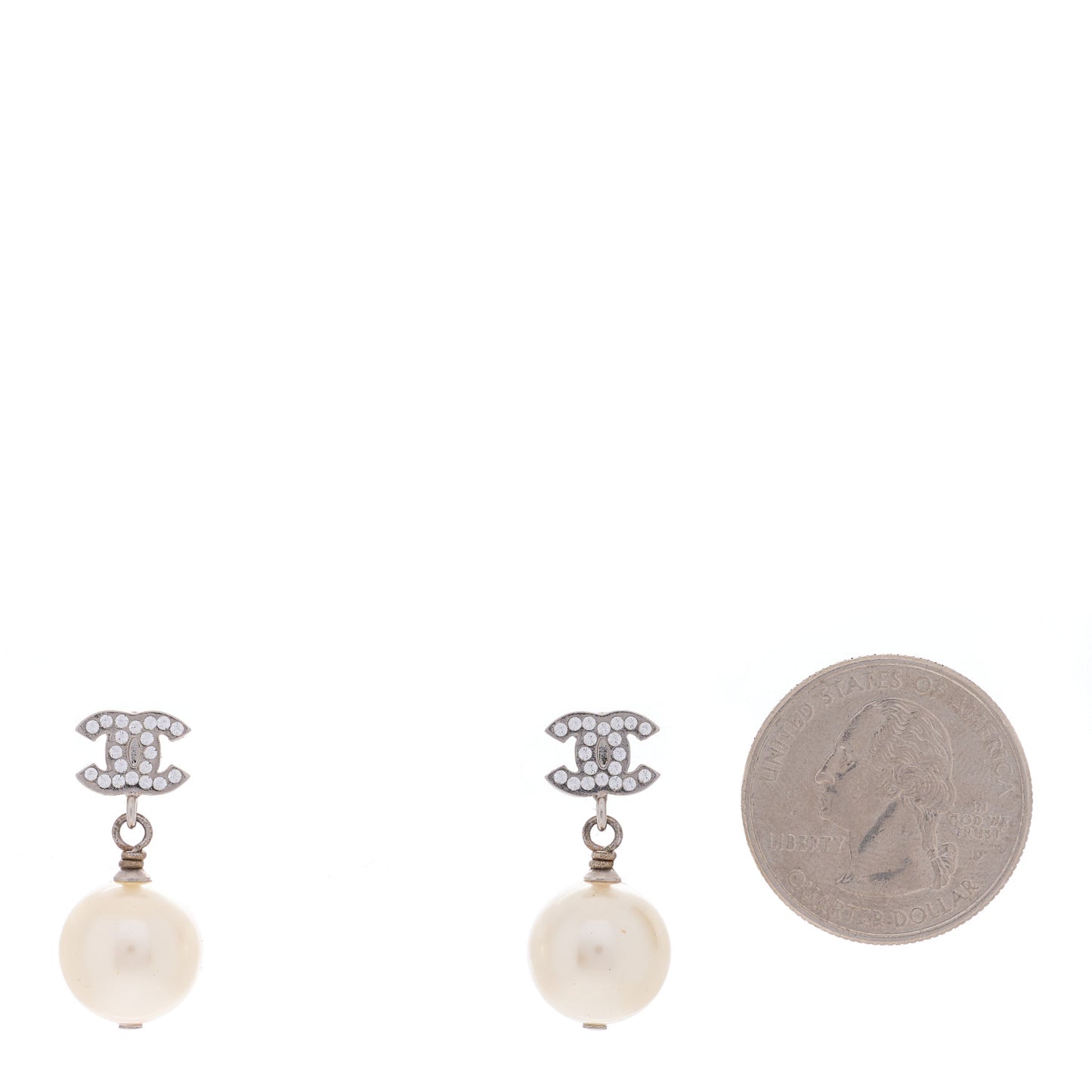 Crystal Pearl CC Drop Earrings Silver Pearly White