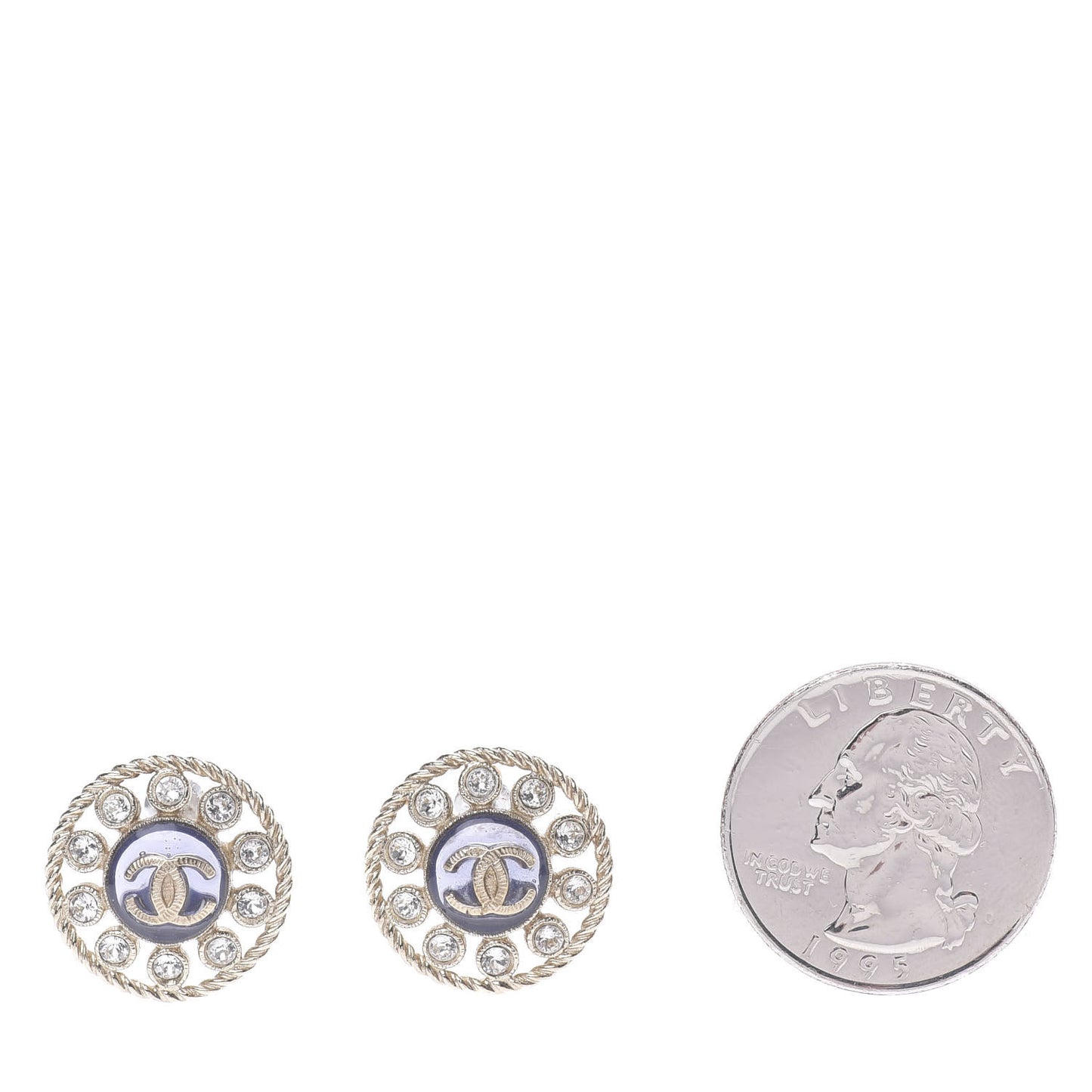 Crystal CC Round Earrings Blue Light Gold