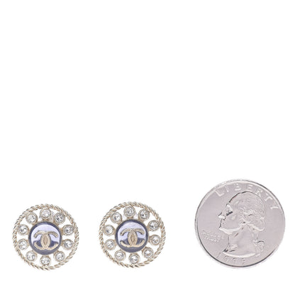 Chanel Crystal CC Round Earrings Blue Light Gold 2 of 5