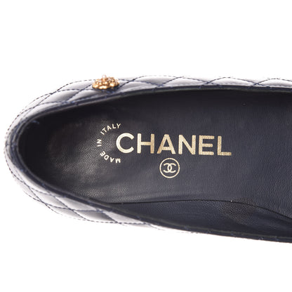 Chanel Aged Calfskin Quilted CC Cap Toe Ballerina Flats 37 Navy 9 of 14