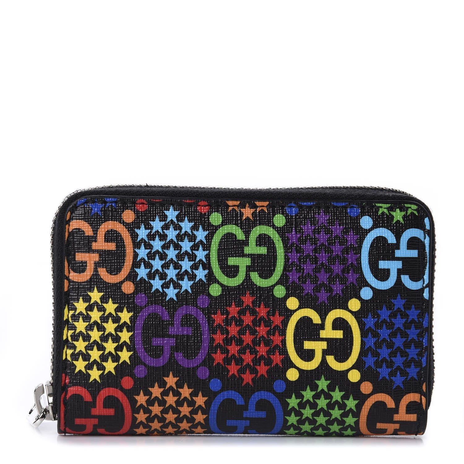 Gucci GG Supreme Monogram Psychedelic Zip Around Card Case Wallet Black 1 of 9