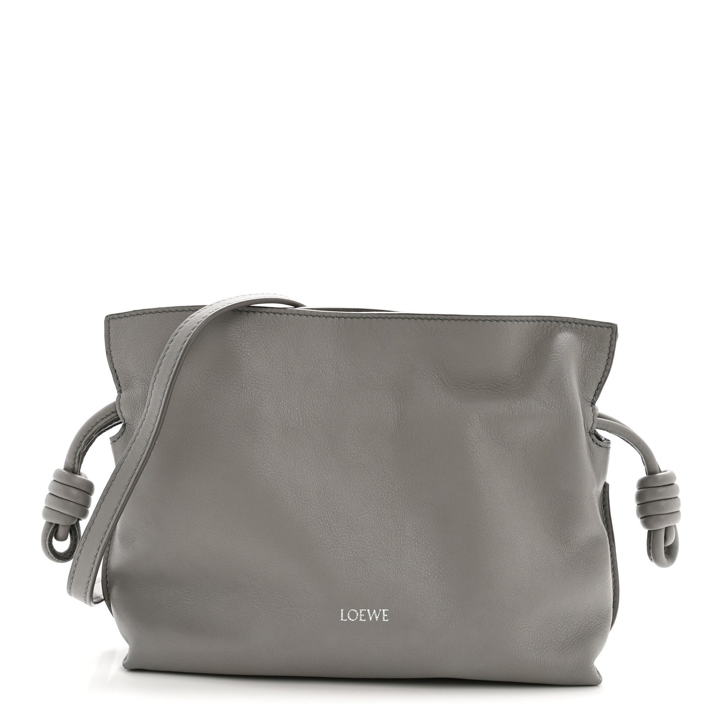 Calfskin Mini Flamenco Knot Clutch Pearl Grey