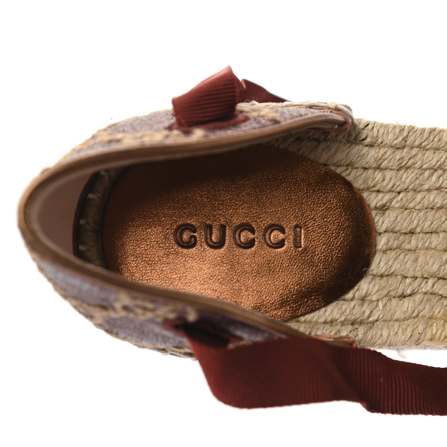 Lame GG Monogram Ankle Wrap Platform Espadrille Wedges 38 Beige Brown