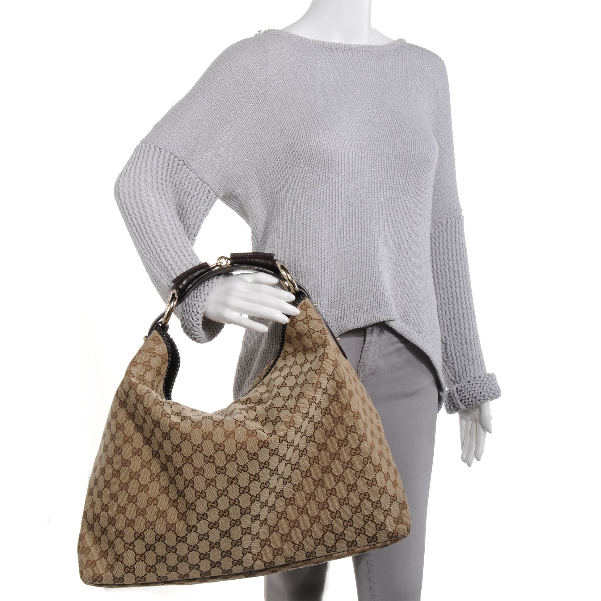 Gucci Monogram Large Horsebit Chain Hobo Brown 2 of 7