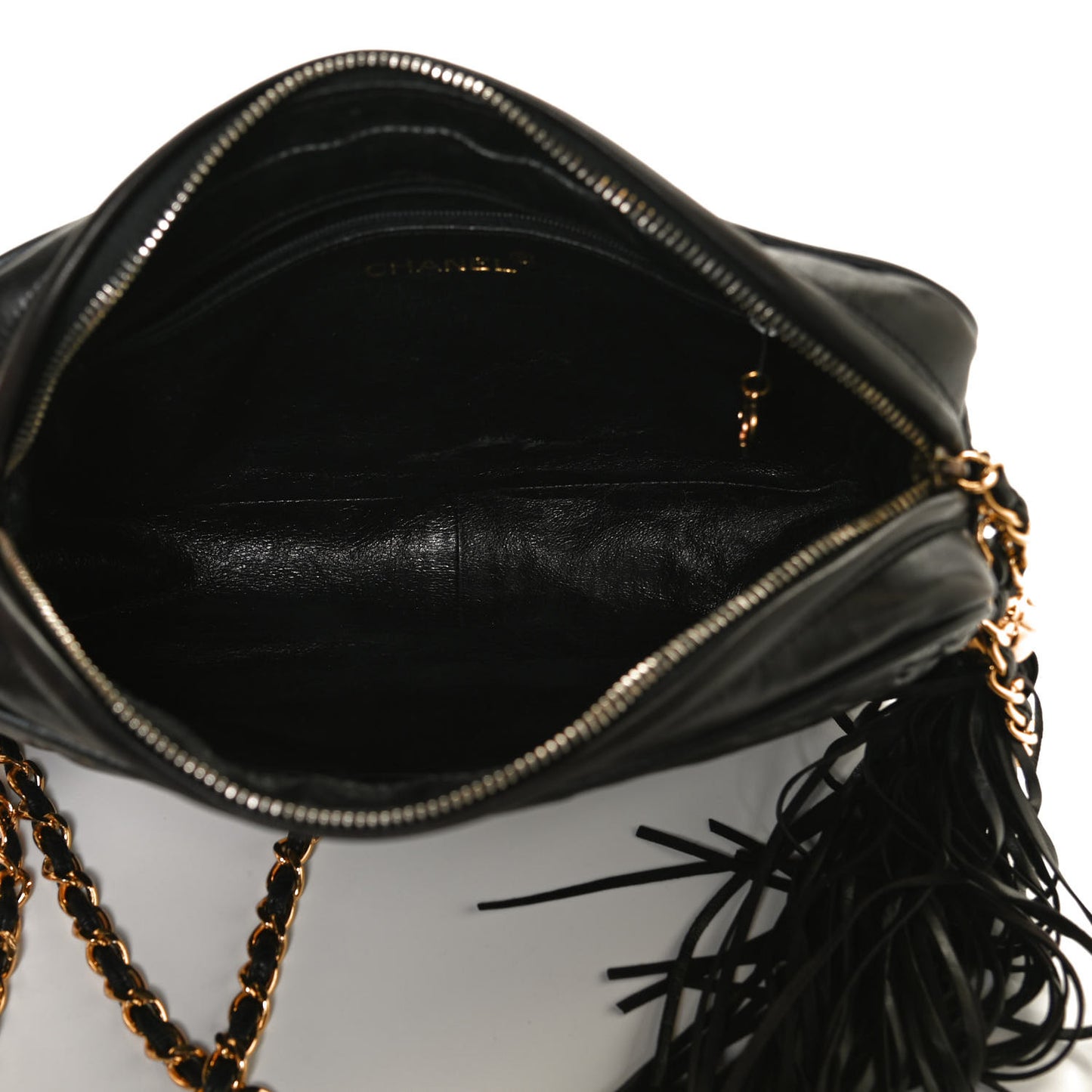Lambskin Quilted CC Tassel Camera Case Black