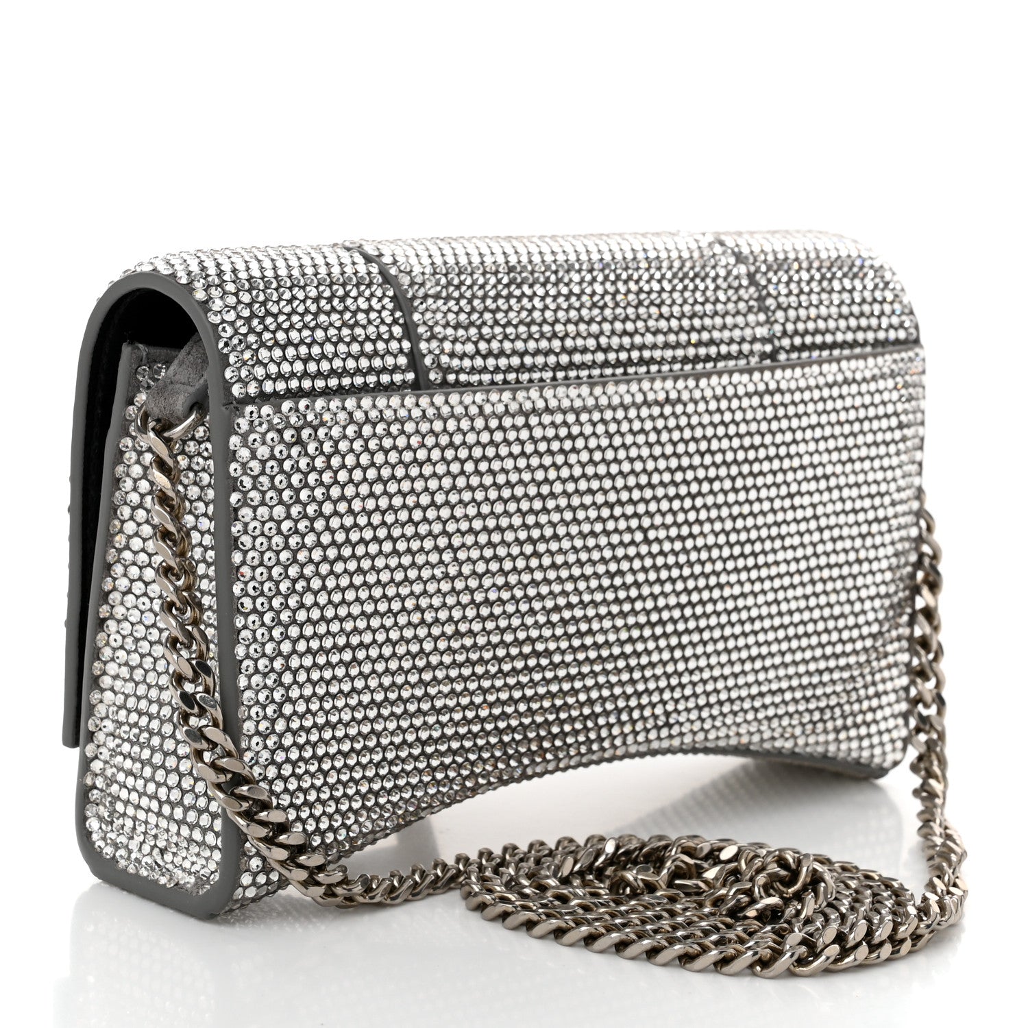 Balenciaga Strass Suede Hourglass Chain Bag Smoke Grey Crystal 3 of 9
