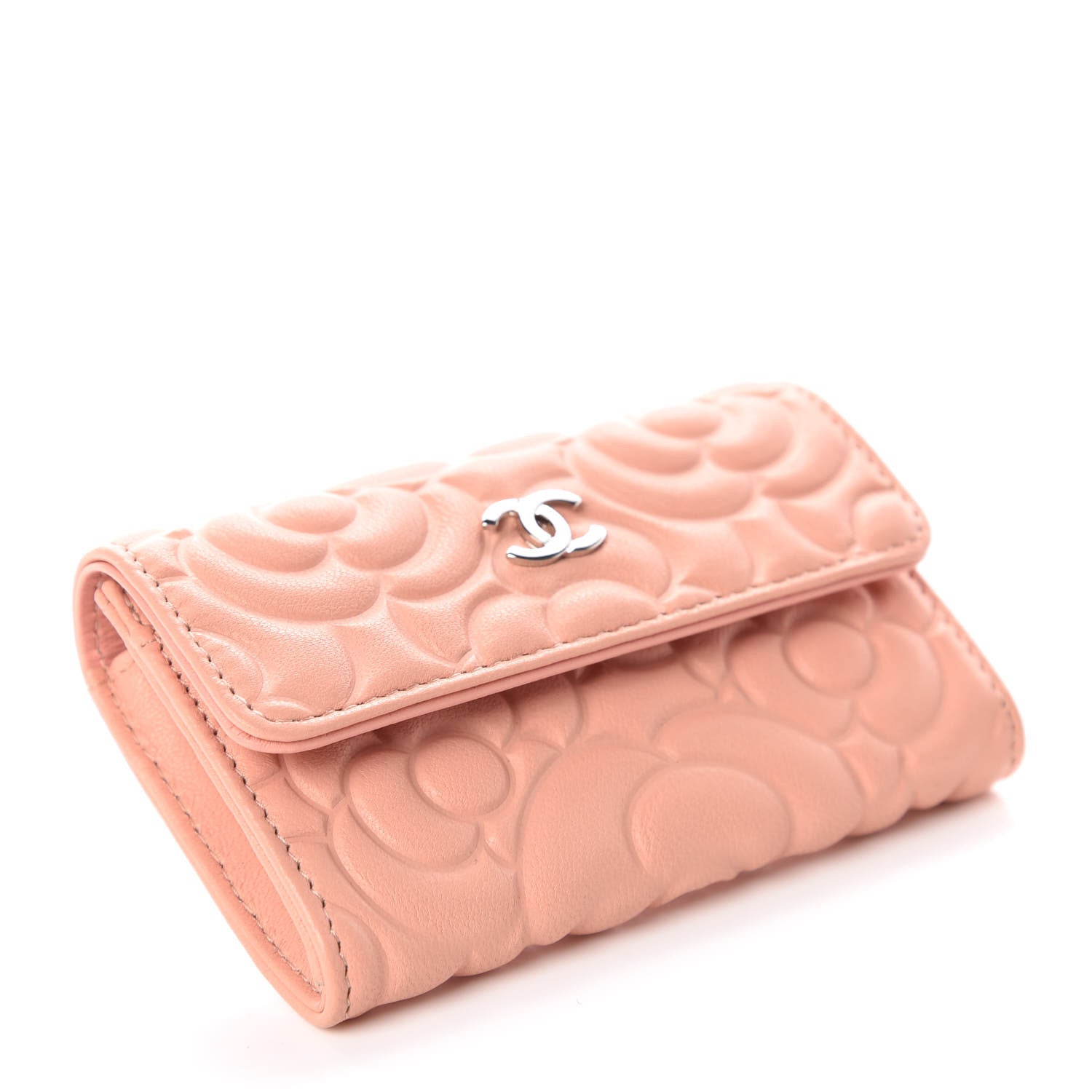 Chanel Goatskin Camellia Embossed Card Holder Wallet Light Pink 4 of 11