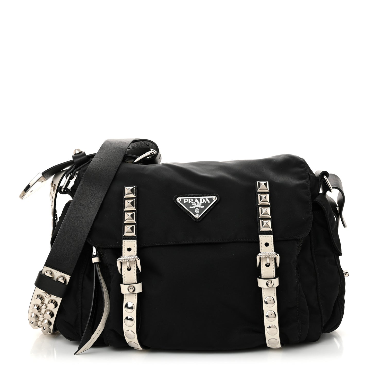 Nylon New Vela Studded Messenger Black White