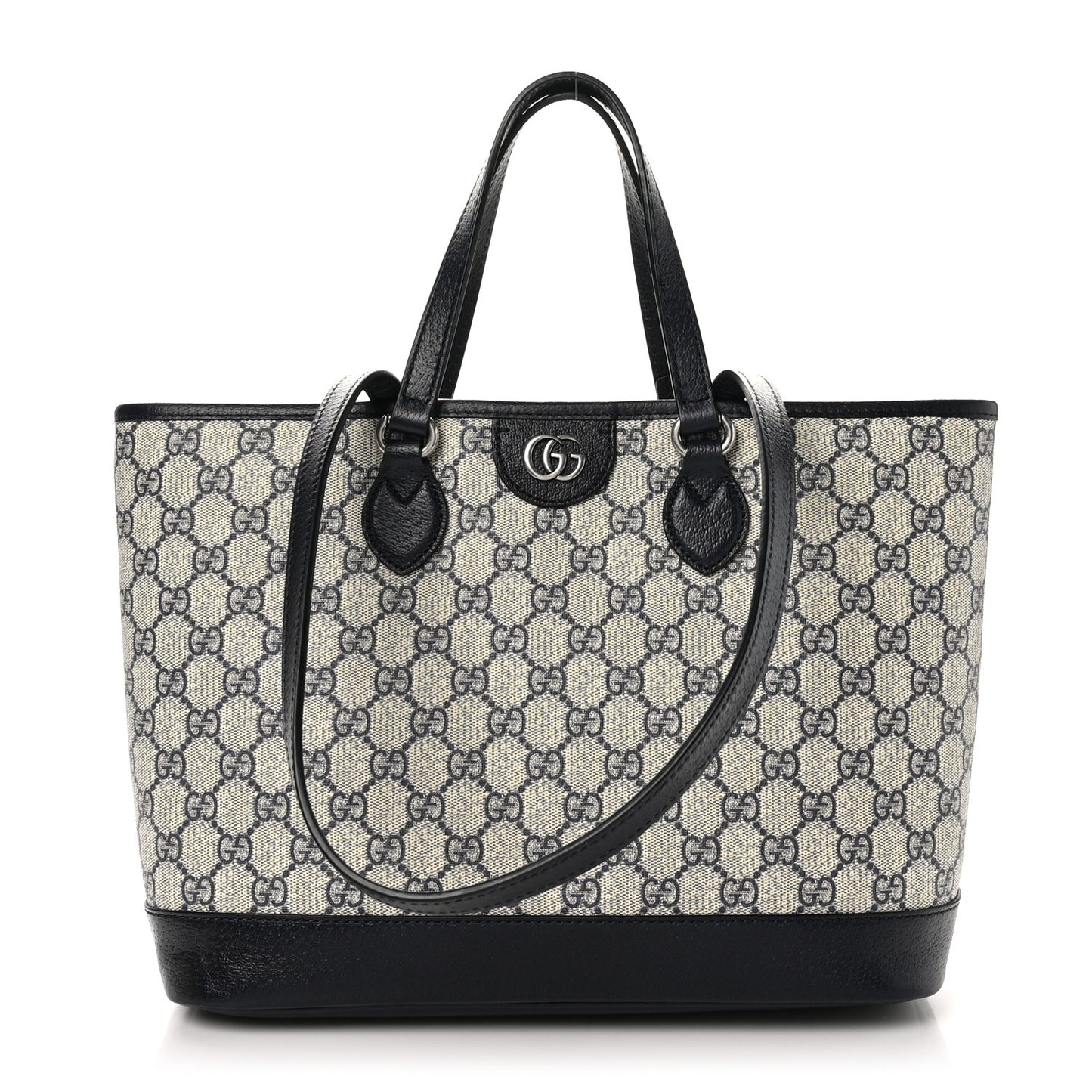 GG Supreme Monogram Textured Dollar Calfskin Small Ophidia Shoulder Tote Bag Beige Blue