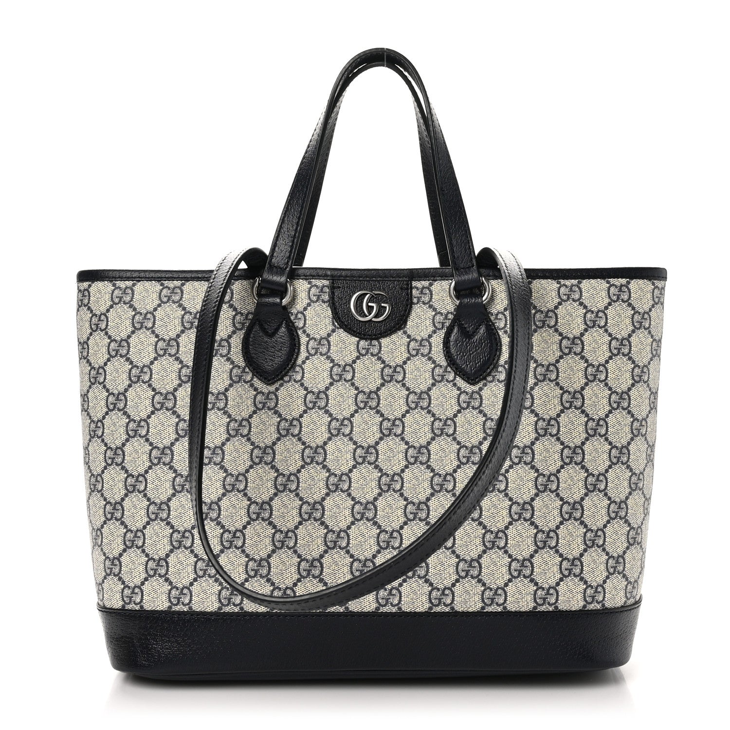 Gucci GG Supreme Monogram Textured Dollar Calfskin Small Ophidia Shoulder Tote Bag Beige Blue 1 of 9