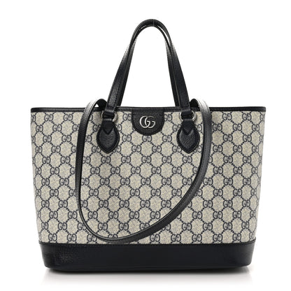 Gucci GG Supreme Monogram Textured Dollar Calfskin Small Ophidia Shoulder Tote Bag Beige Blue 1 of 9