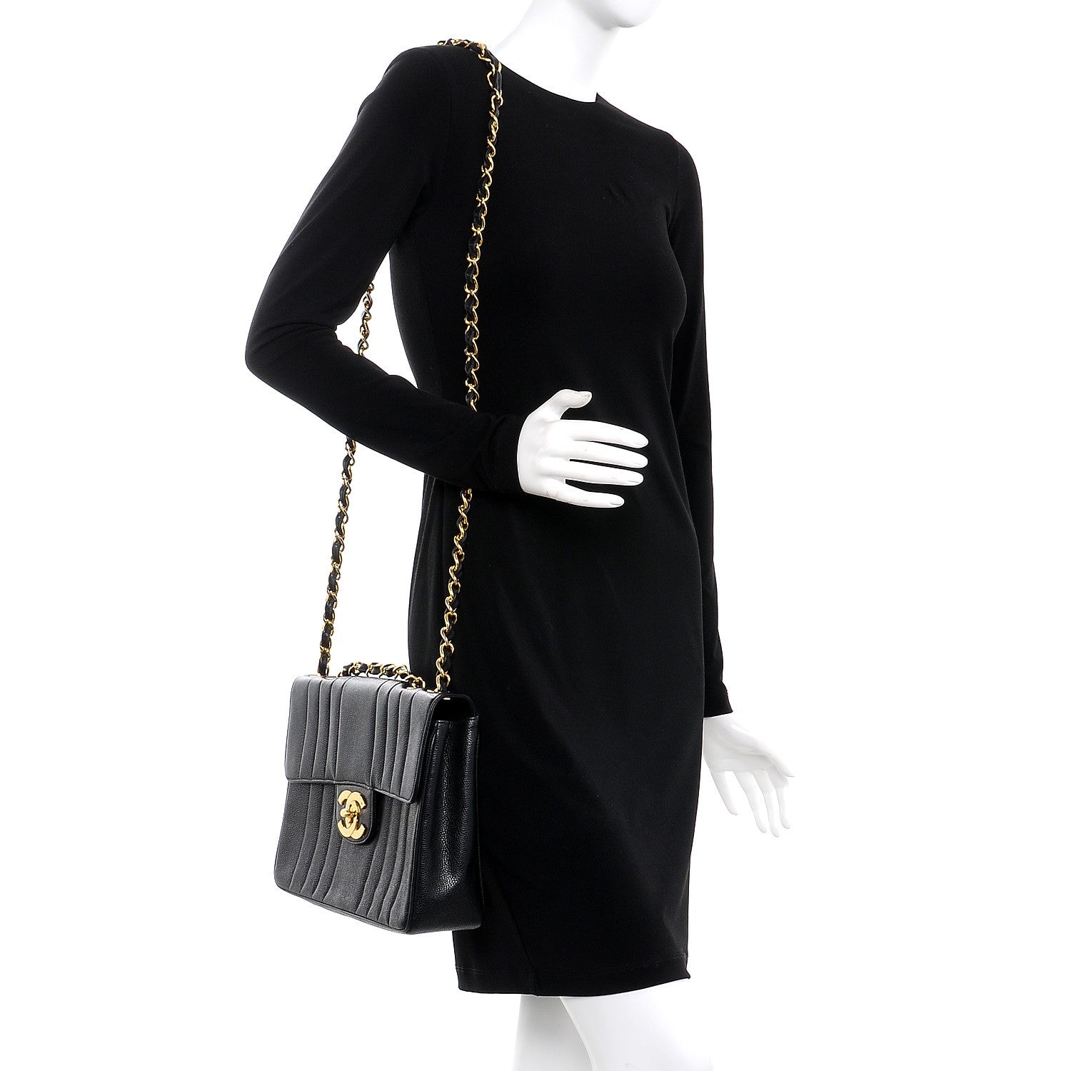 Chanel Caviar Vertical Quilted Jumbo Flap Black 2 of 15