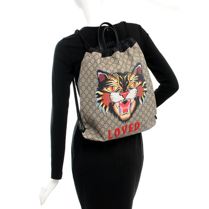 Gucci GG Supreme Monogram Angry Cat Drawstring Backpack 2 of 7