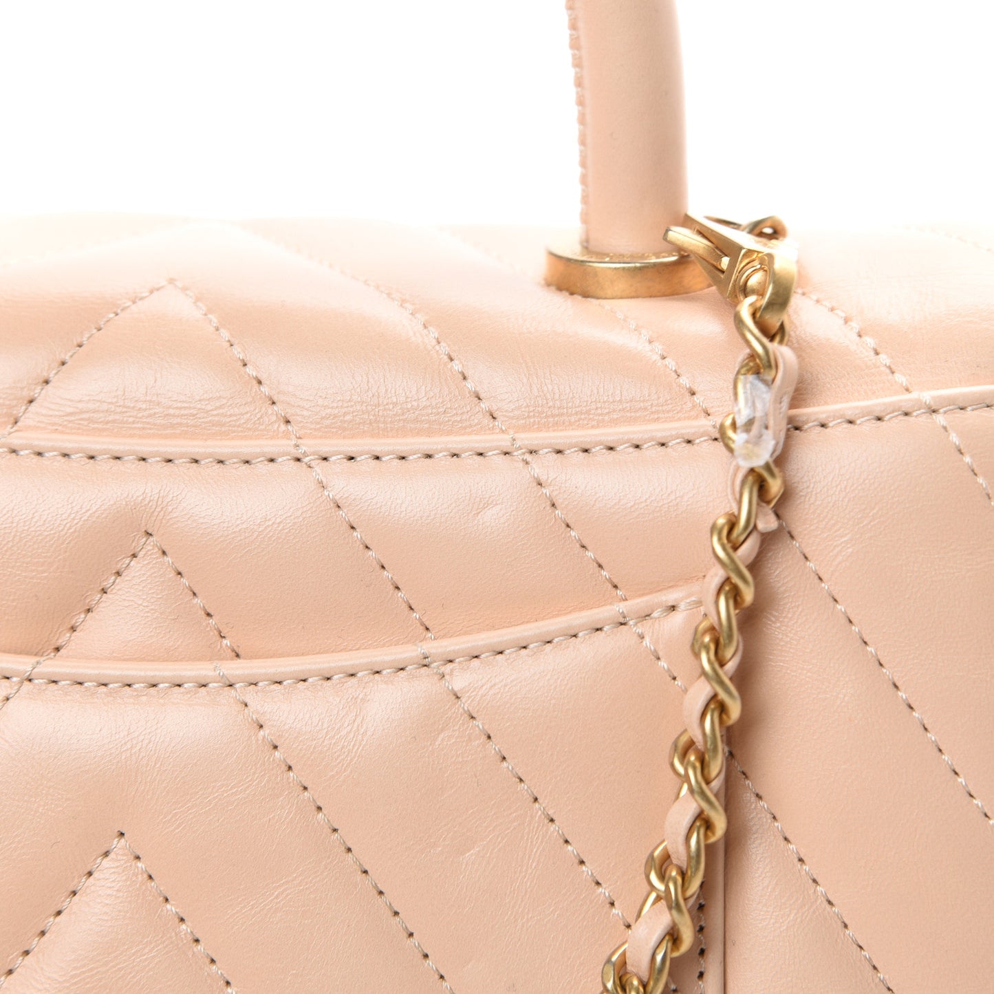 Calfskin Chevron Quilted Mini Coco Handle Flap Beige