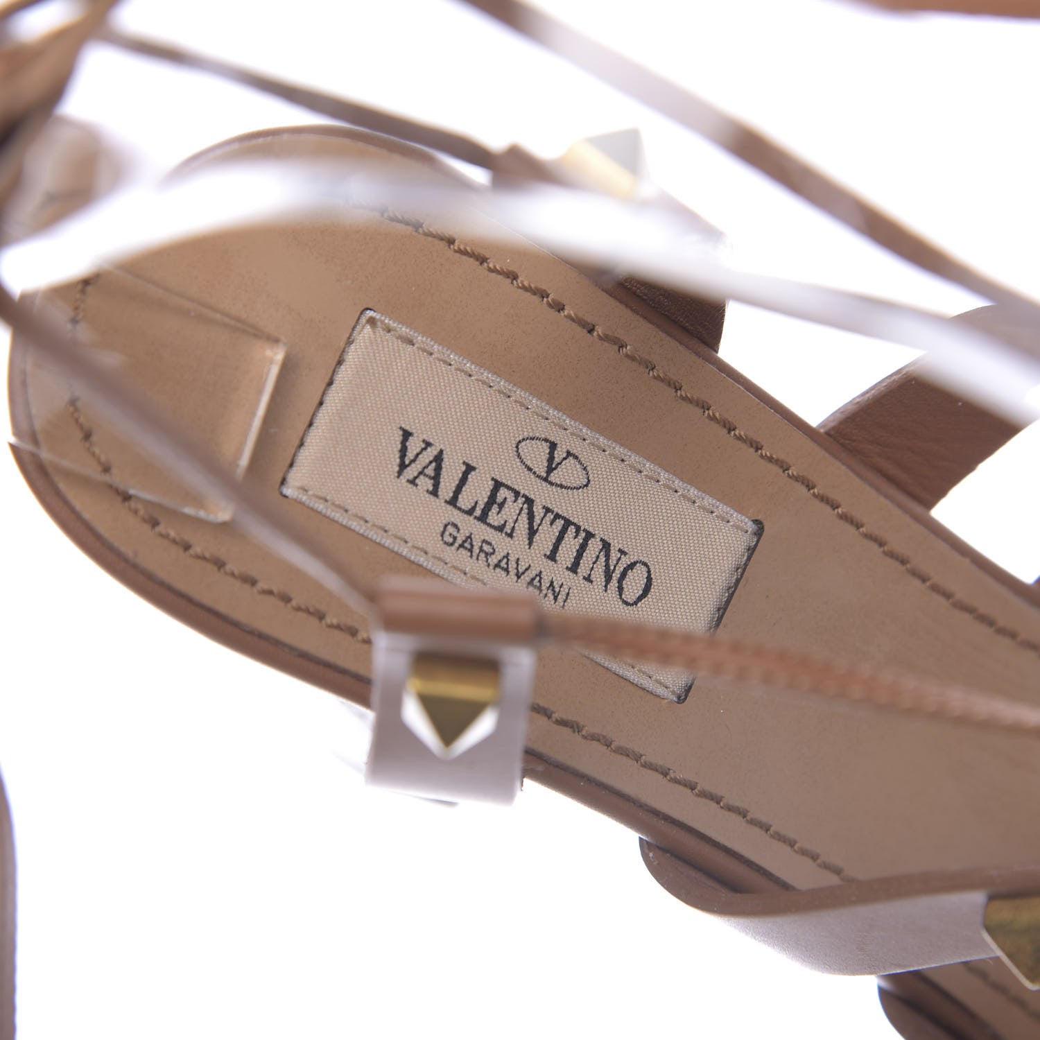 Valentino Garavani Calfskin Rockstud Gladiator Heeled Sandals 37.5 Brown 7 of 9