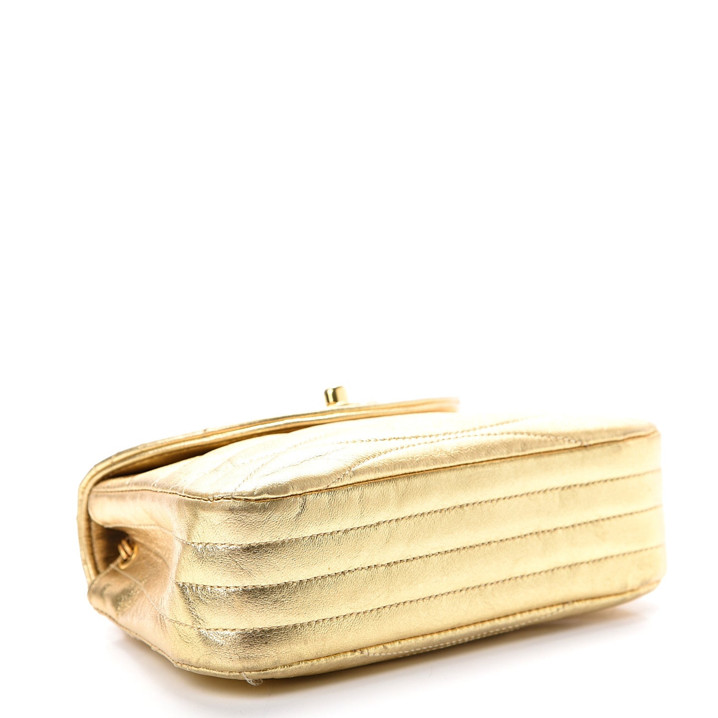 Metallic Lambskin Quilted Mini Flap Gold