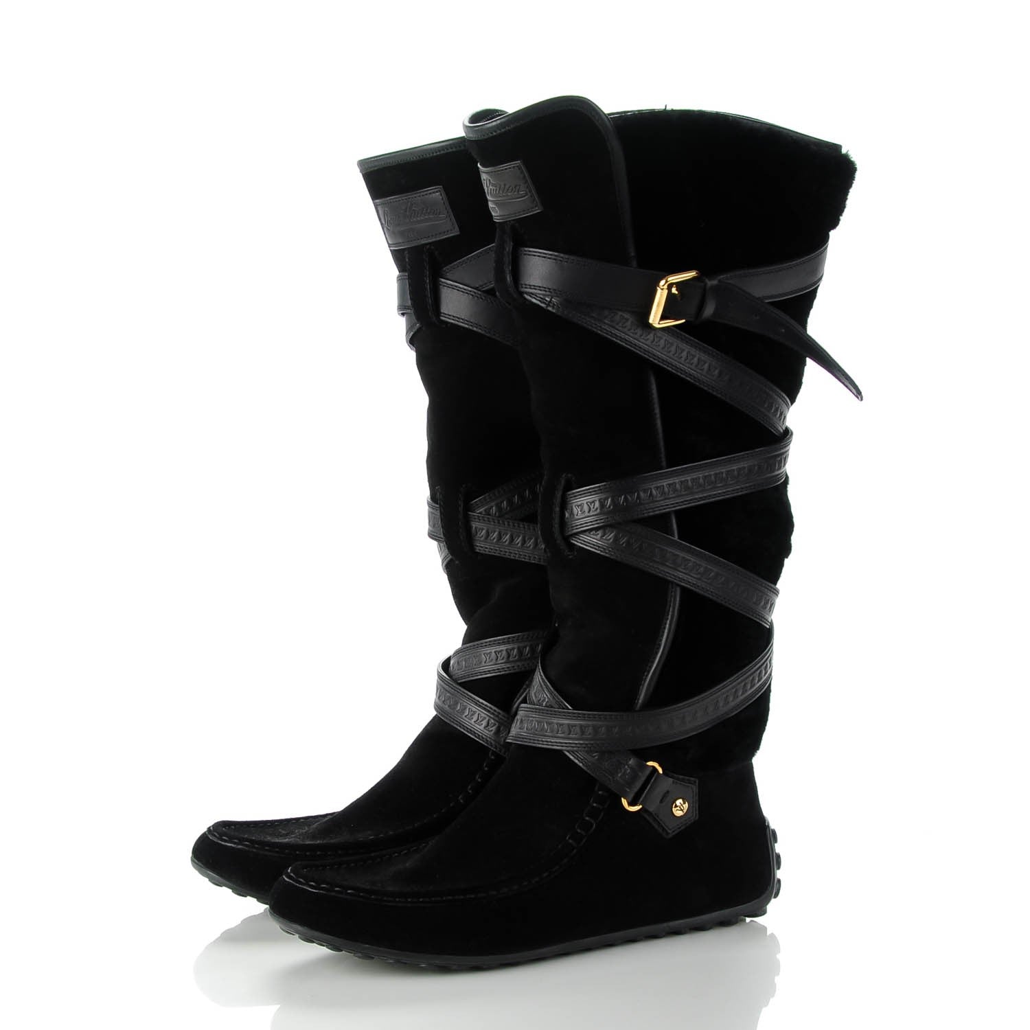 Louis Vuitton Suede Shearling High Boots 39 Black 3 of 6