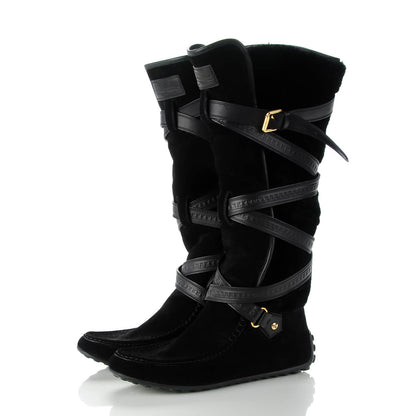 Louis Vuitton Suede Shearling High Boots 39 Black 3 of 6