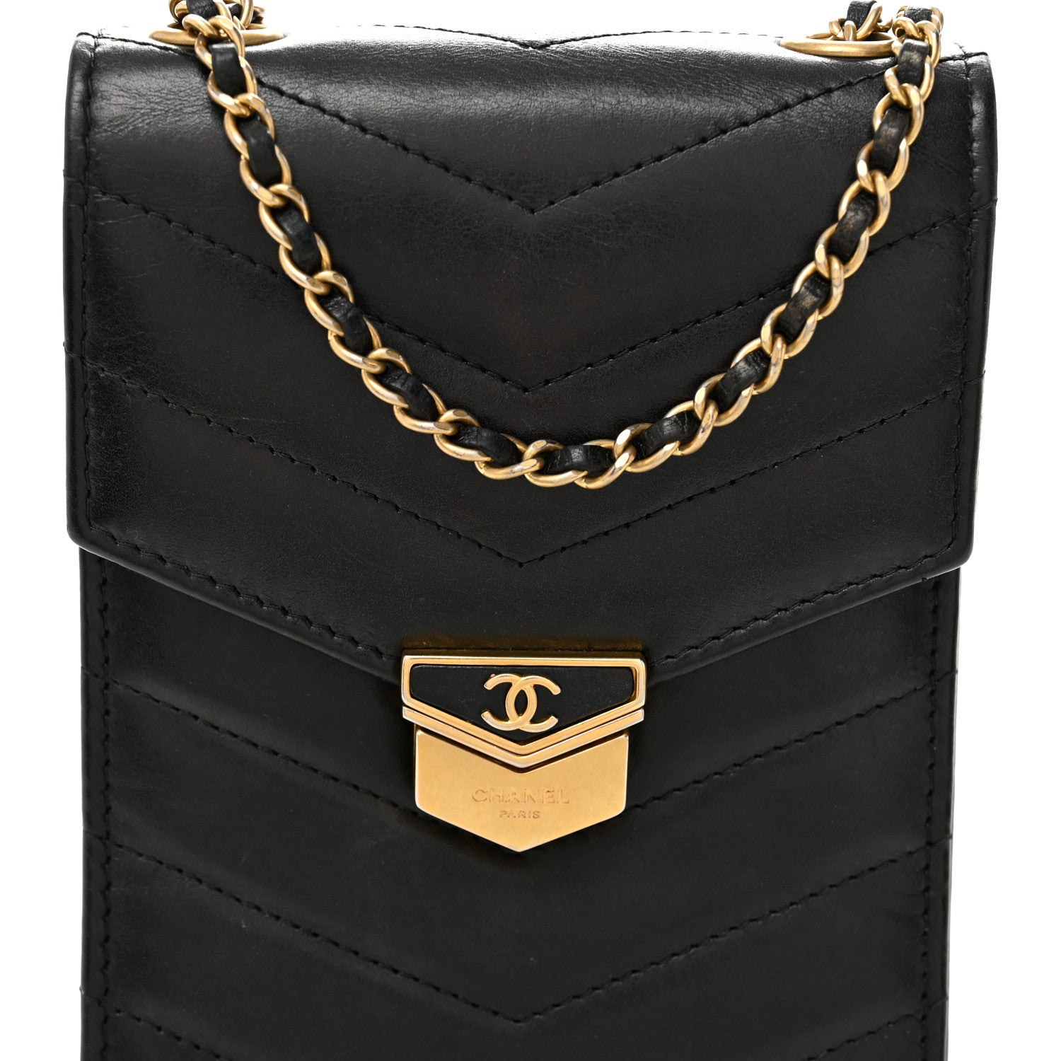Chanel Calfskin Chevron Quilted Medal Mini Clutch With Chain  Black 9 of 14