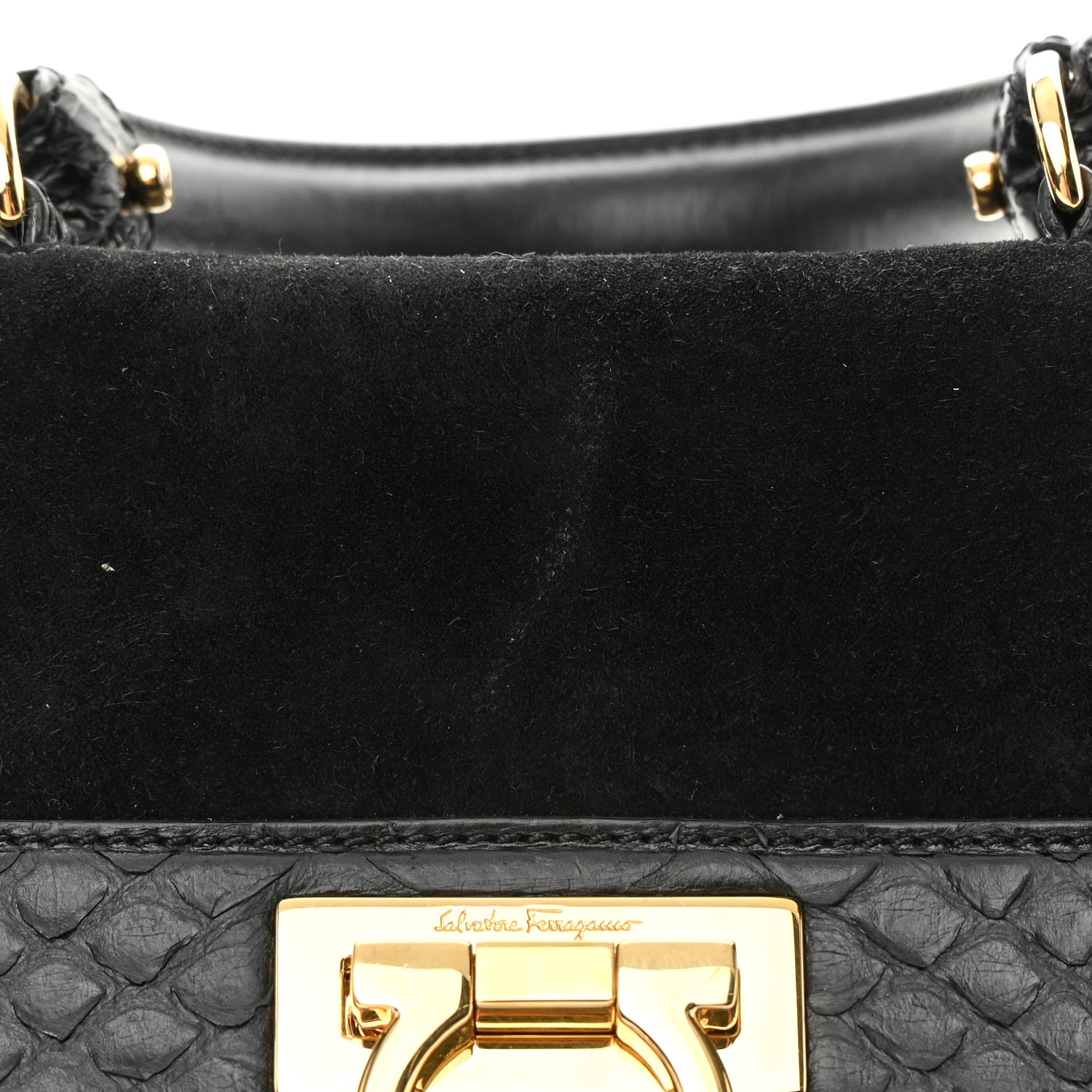 Salvatore Ferragamo Calfskin Suede Snakeskin Small Sofia Satchel Black Burgundy 17 of 22