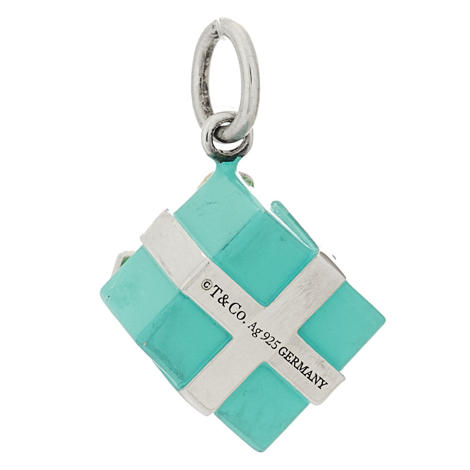 Tiffany Sterling Silver Enamel Gift Box Charm Blue 4 of 5