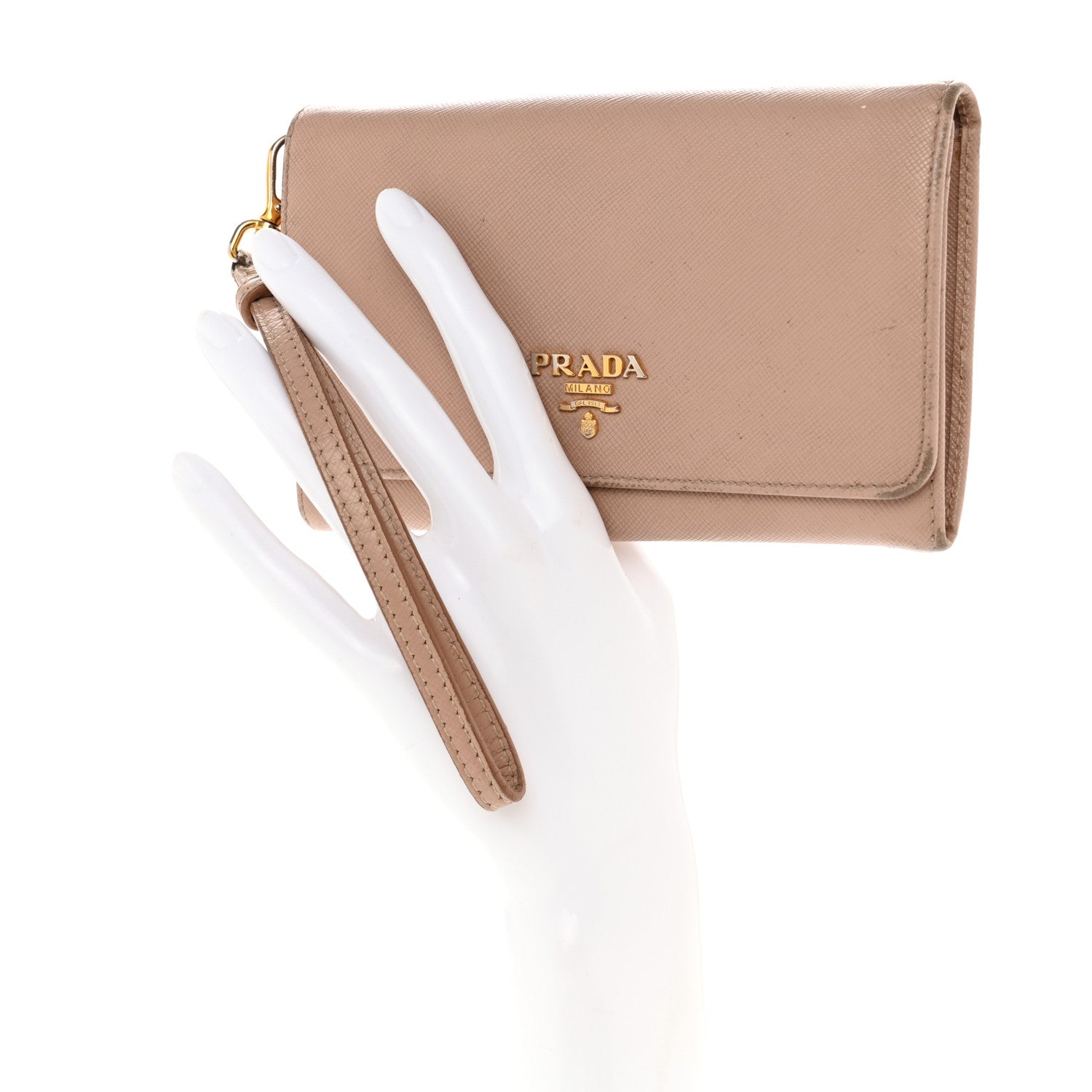 Prada Saffiano Metal Wristlet Wallet Cammeo 2 of 16