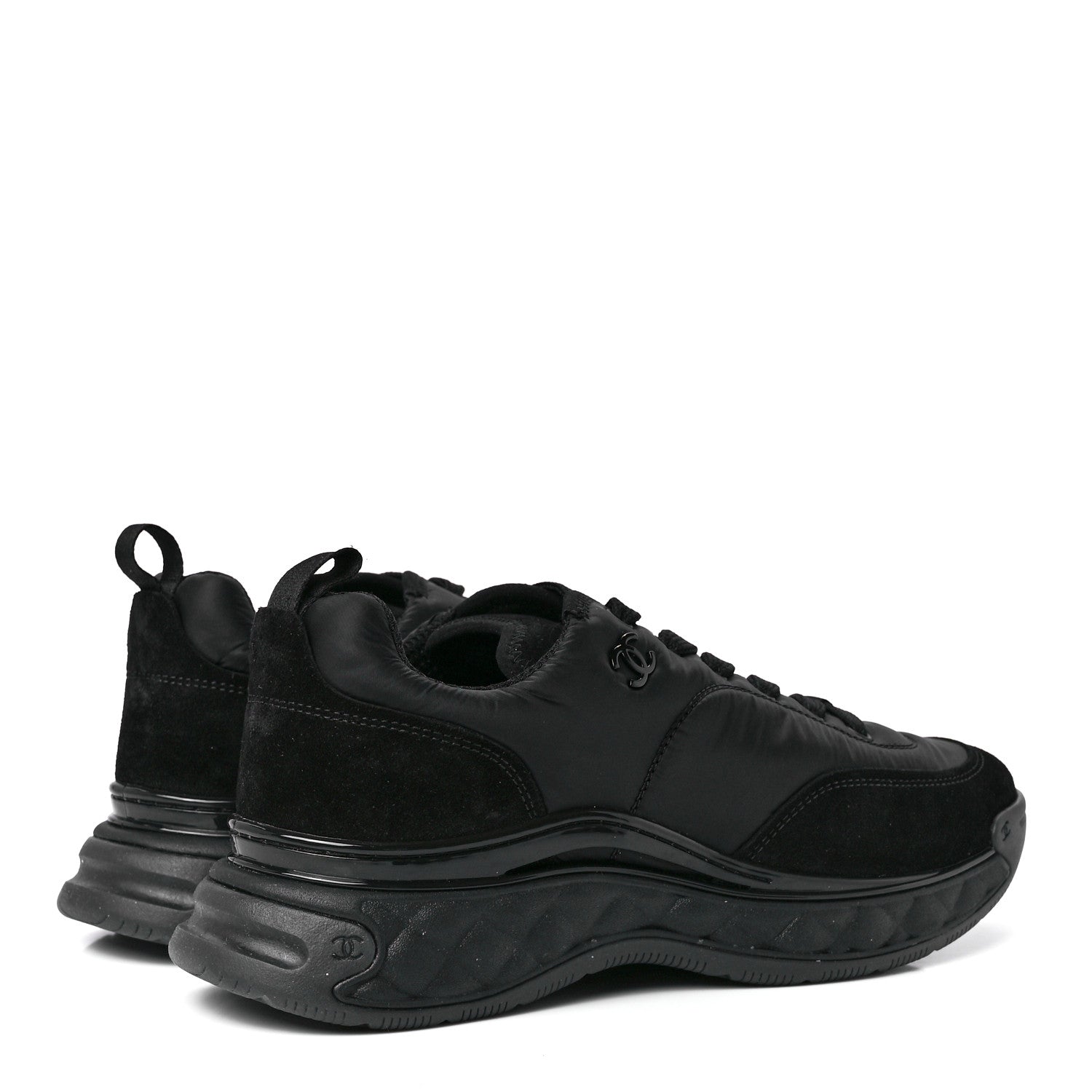 Chanel Nylon Suede Calfskin CC Sneakers 40 Black 4 of 9