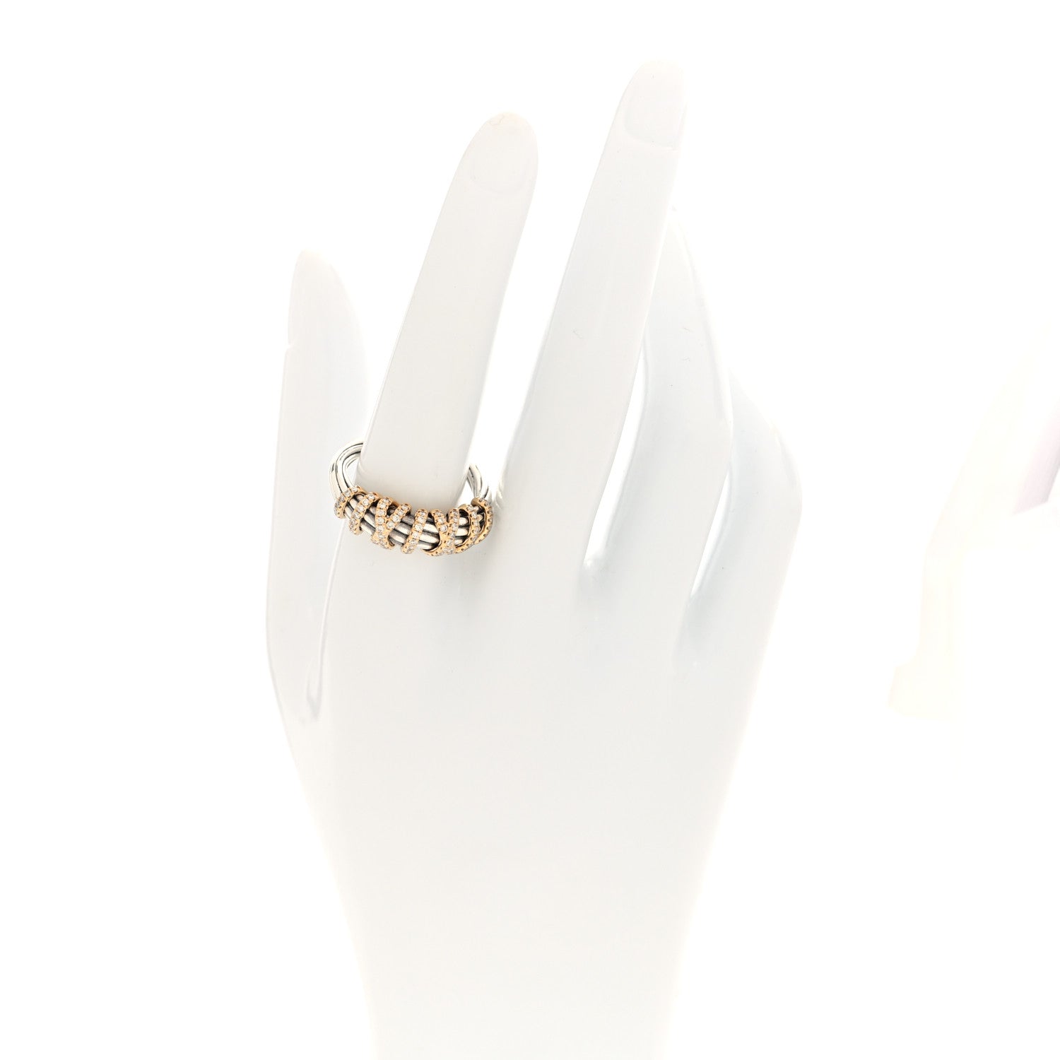 David Yurman Sterling Silver 18K Yellow Gold Diamond Helena Ring 60 9 2 of 4