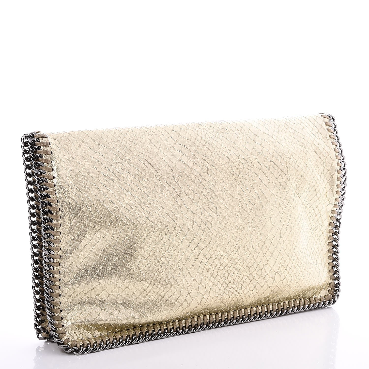 Stella McCartney Metallic Snakeskin Embossed Fold Over Falabella Clutch Gold 3 of 8