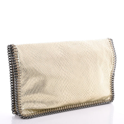 Stella McCartney Metallic Snakeskin Embossed Fold Over Falabella Clutch Gold 3 of 8