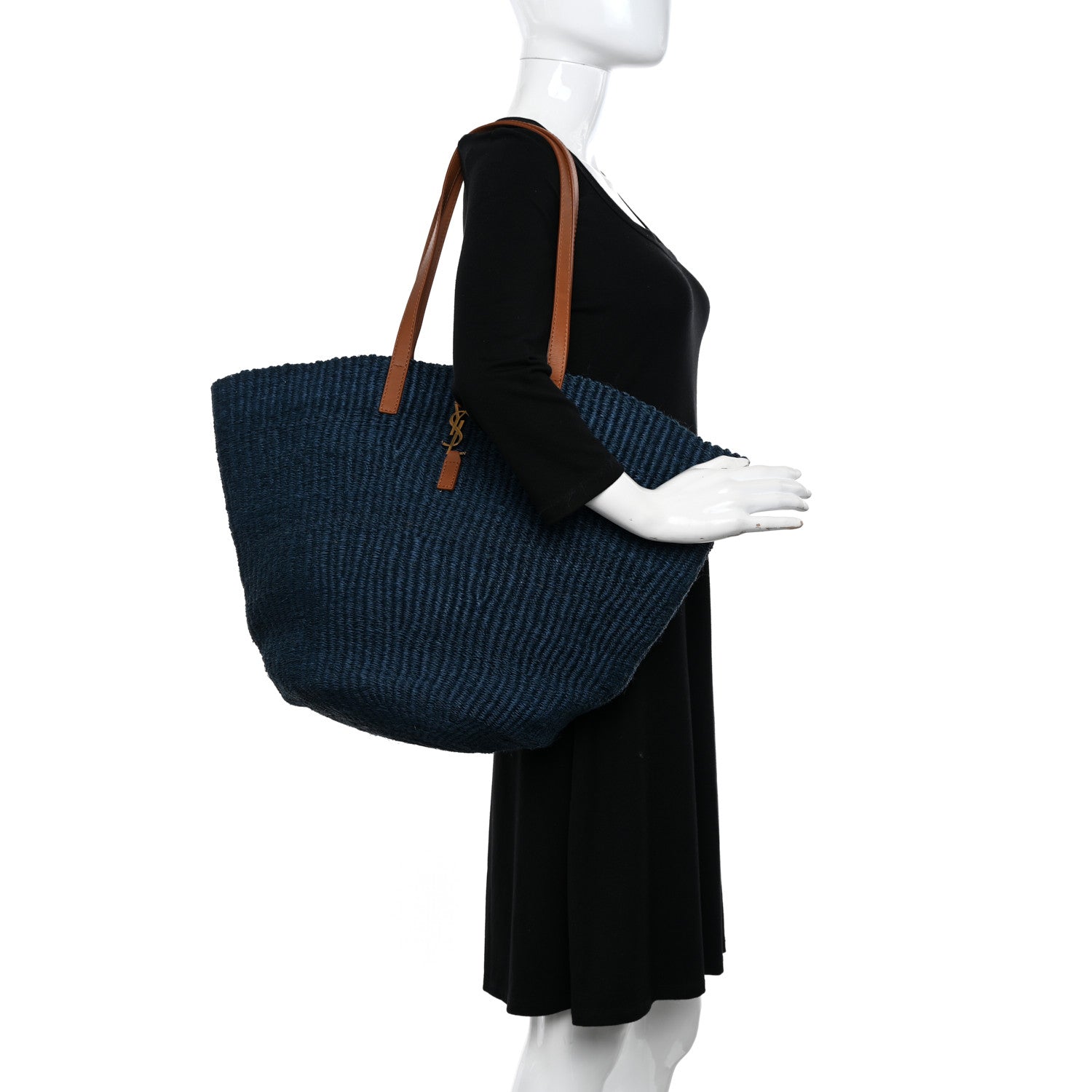 Saint Laurent Raffia Calfskin Medium Panier Tote Blue Blue 2 of 11