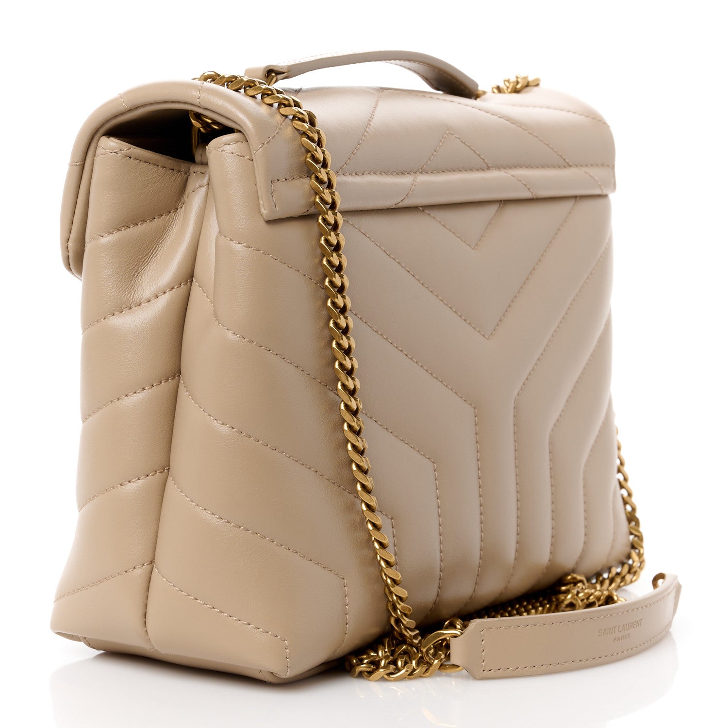 Saint Laurent Calfskin Y Quilted Monogram Small Loulou Chain Satchel Dark Beige 3 of 11