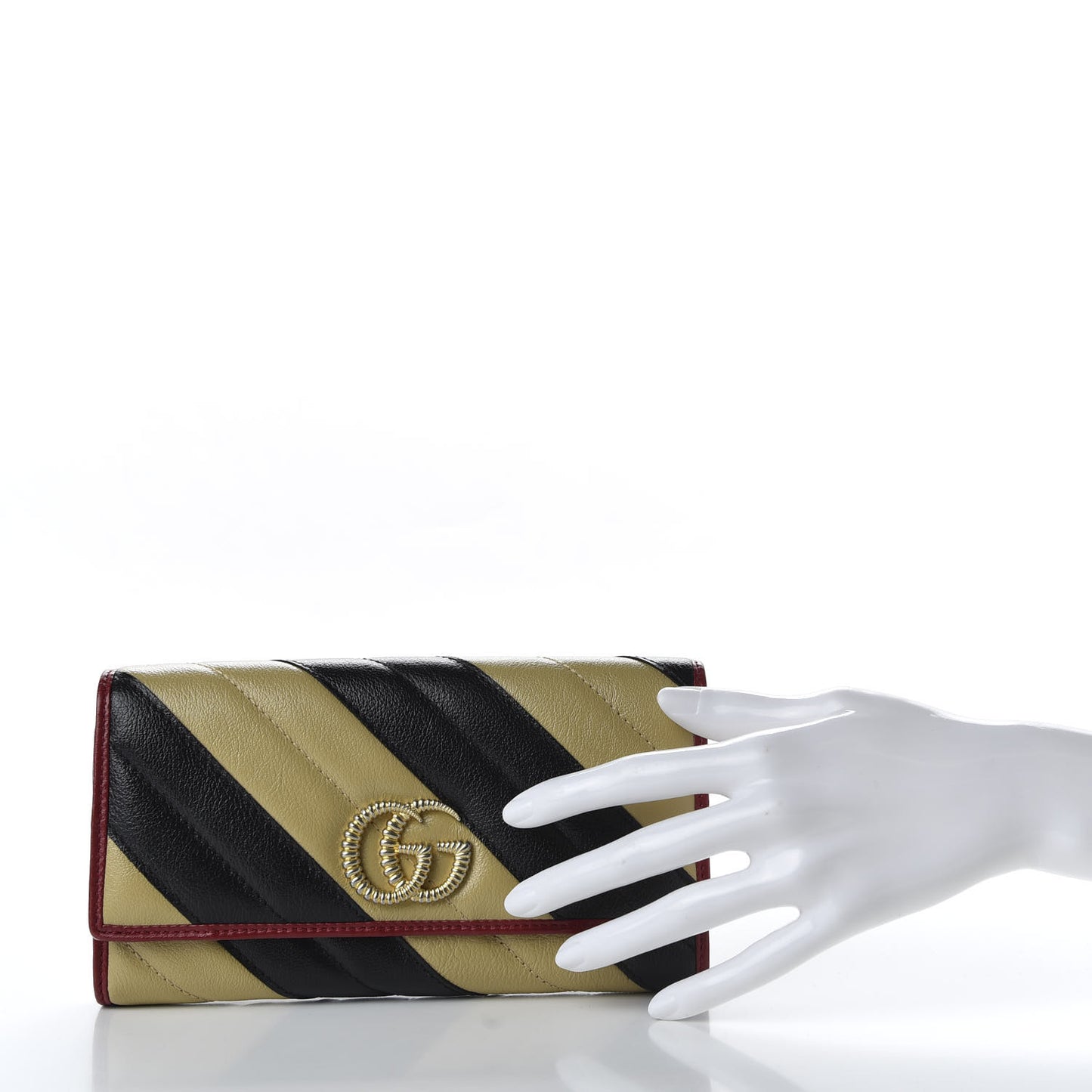 Azalea Calfskin Matelasse Diagonal Patchwork Torchon GG Marmont Continental Wallet Black Beige Romantic Cerise