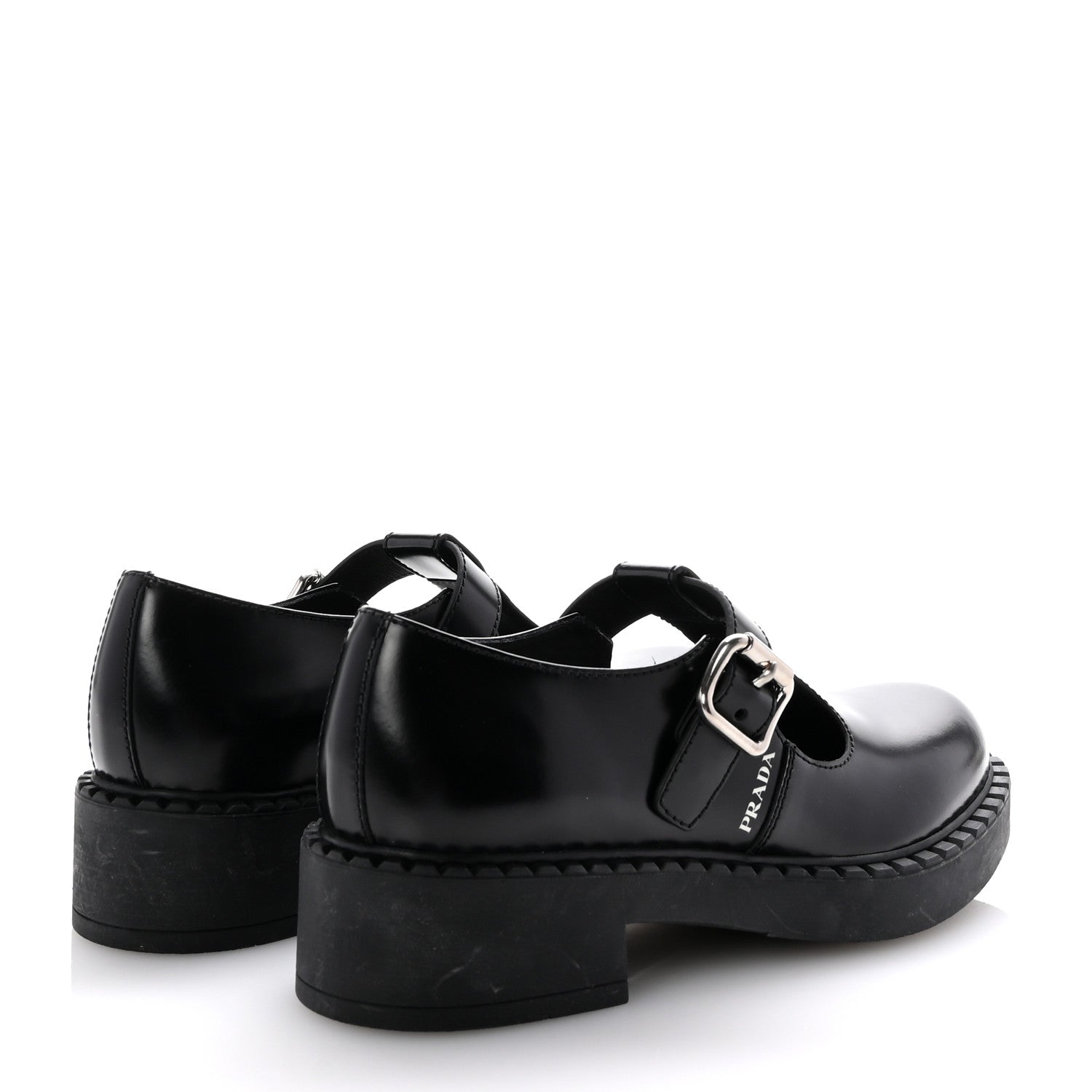 Prada Spazzolato Mary Jane T Strap 40mm Loafers 38 Black 5 of 9