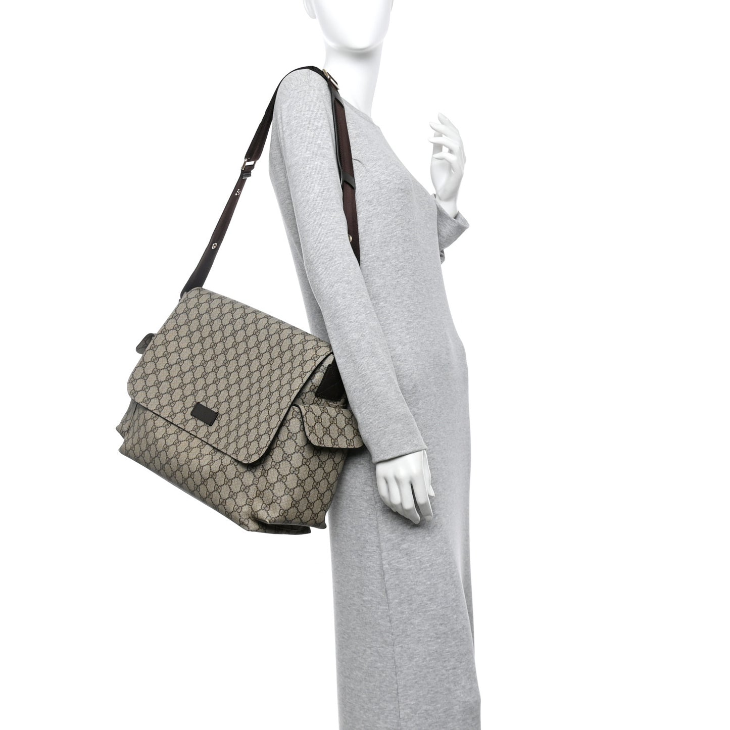 GG Plus Monogram Messenger Diaper Bag Dark Brown