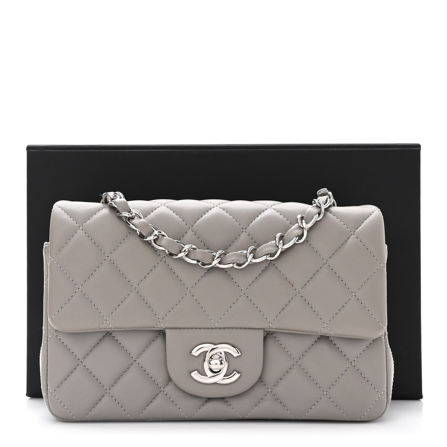 Lambskin Quilted Mini Rectangular Flap Grey