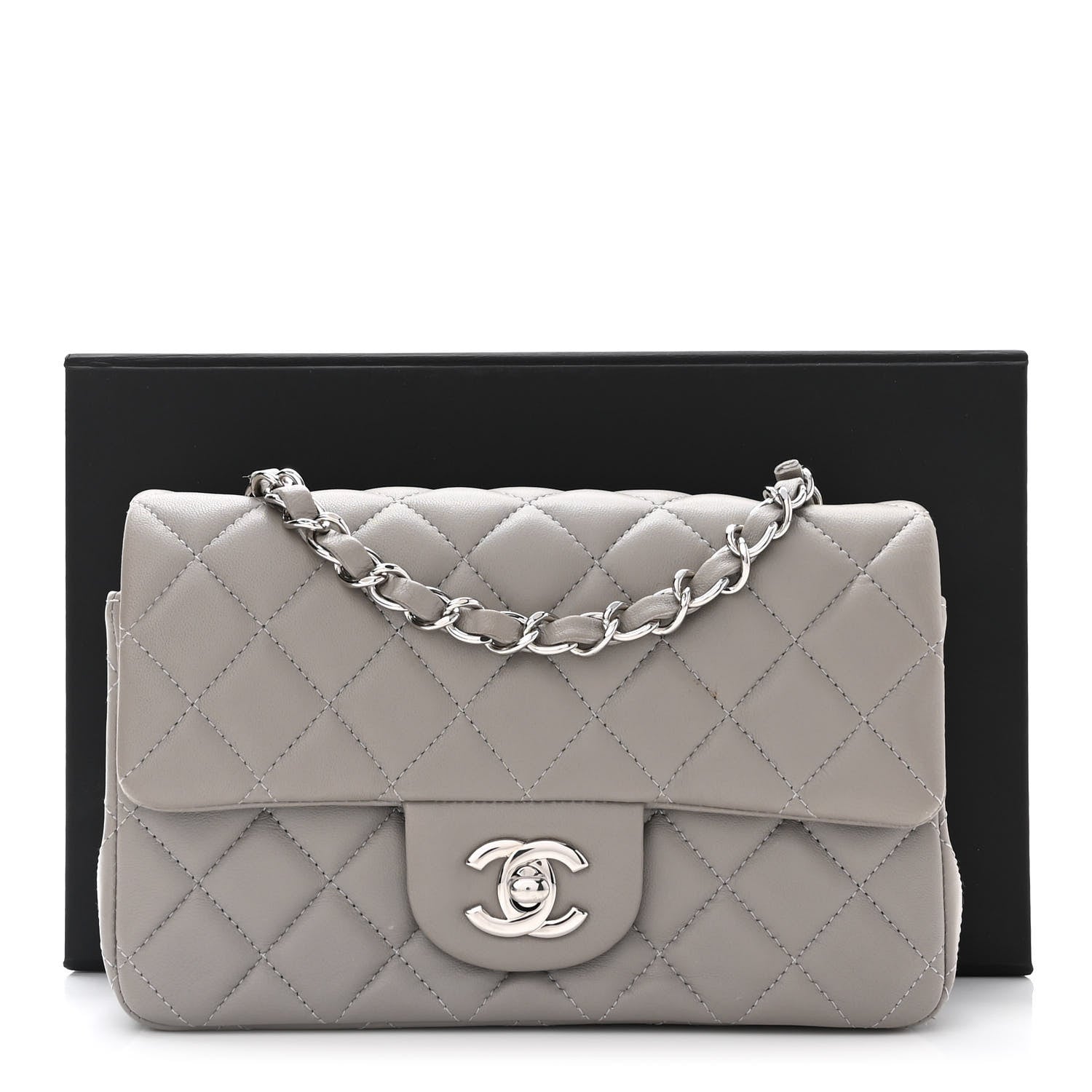 Chanel Lambskin Quilted Mini Rectangular Flap Grey 13 of 13