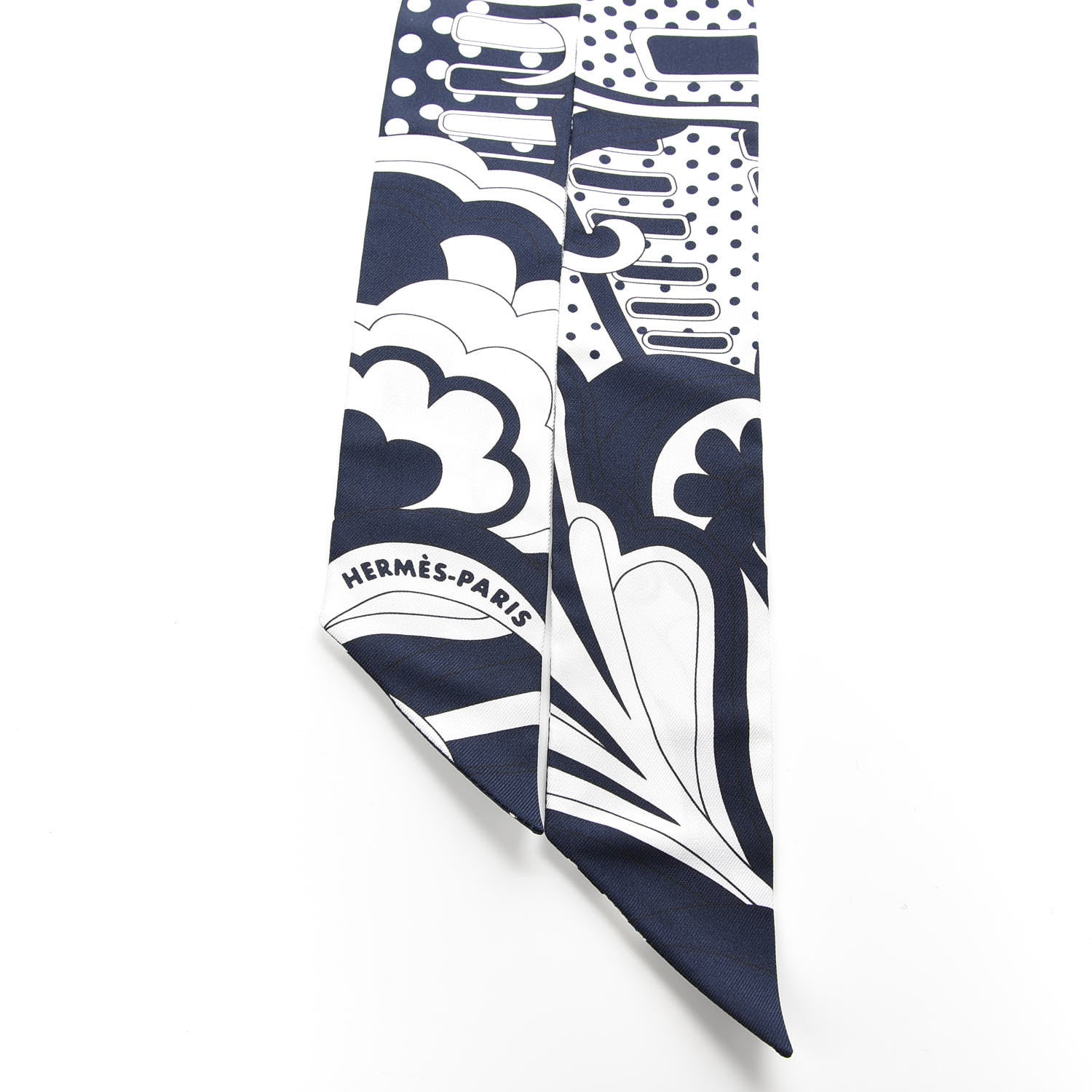 Hermes Silk Faubourg Rainbow Twilly Marine Blanc 4 of 5