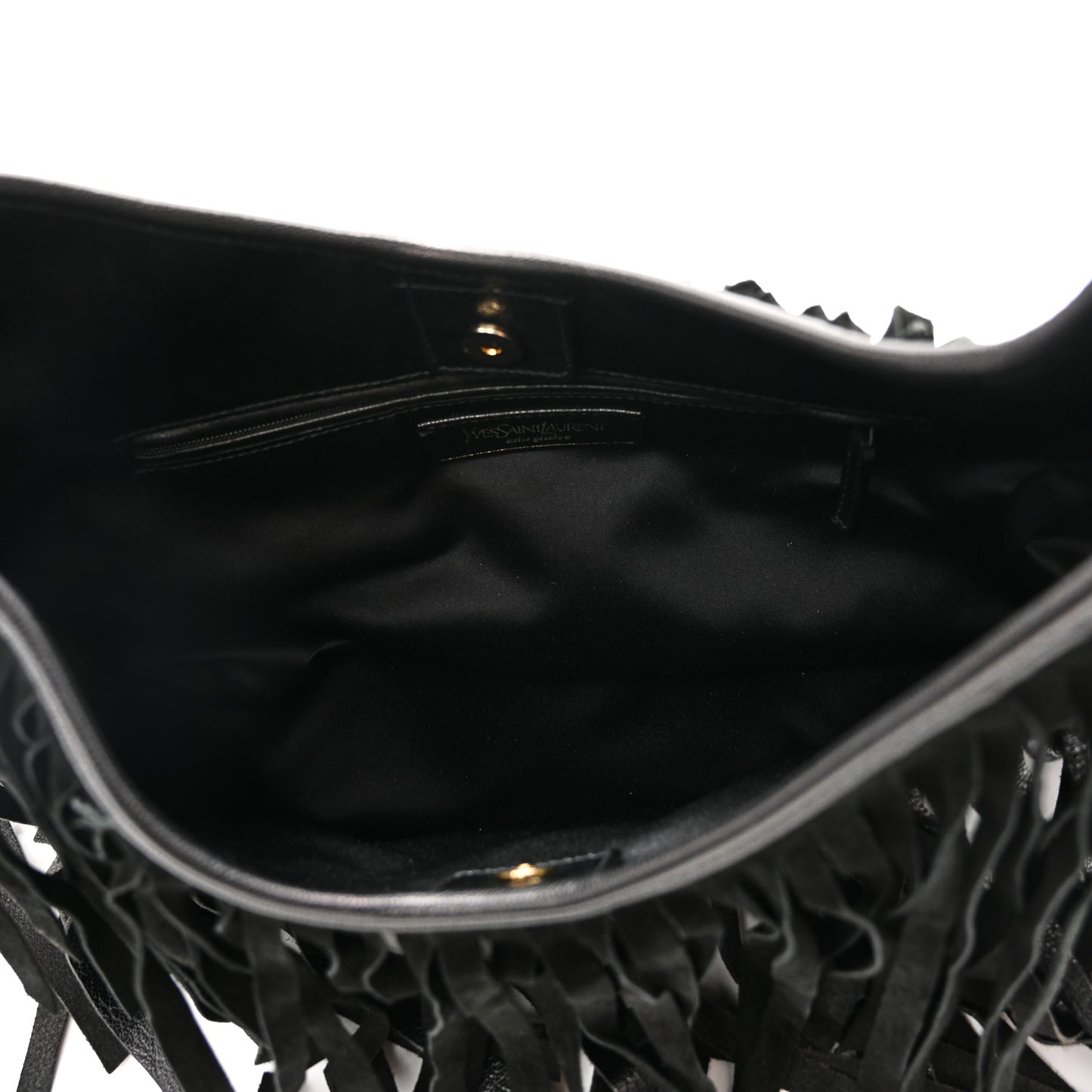 Suede Calfskin Fringe Buffalo Horn Mombasa Hobo Black